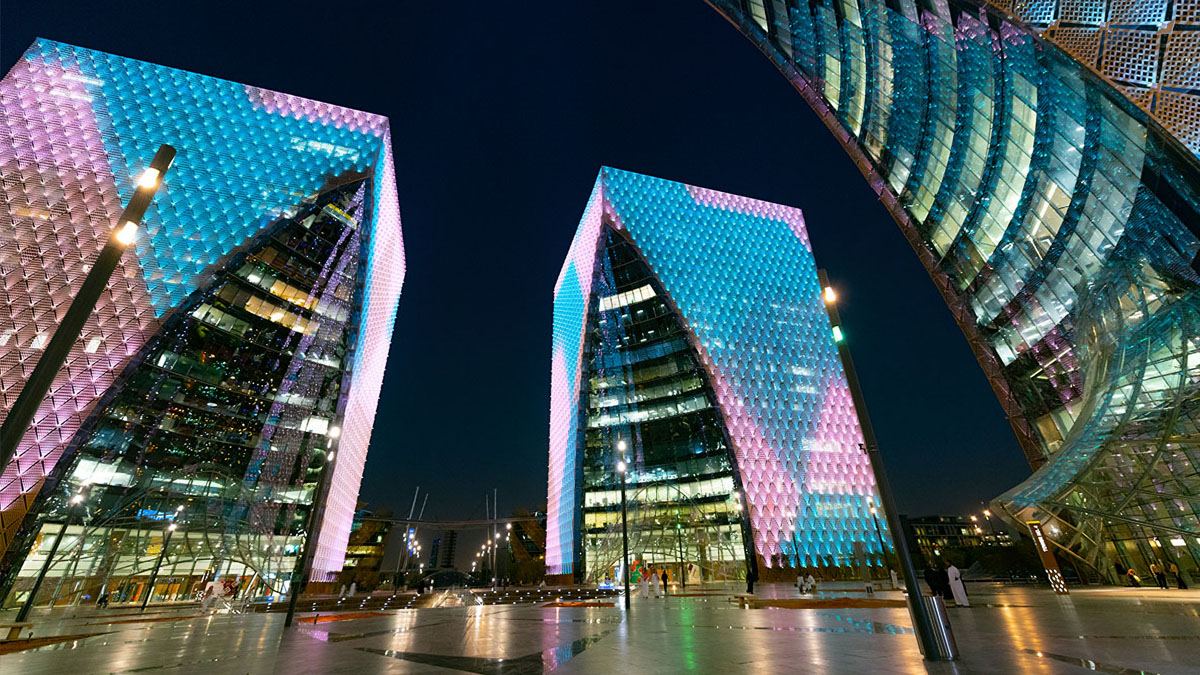 Digital City Riyadh illuminated towers at night